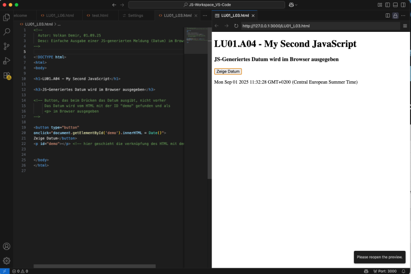 HTML-Code mit Kommentaren im Dateikopf und im Quellcode