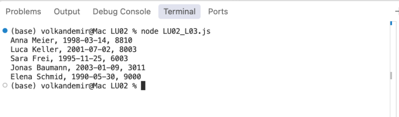 Konsolenausgabe beim Ausführen des Scripts