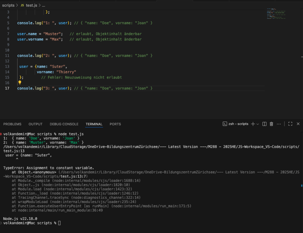 Const mit assoziativen Arrays