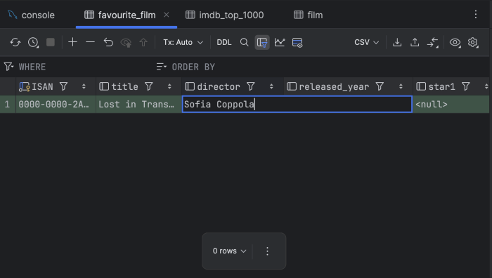 Datensatz über die WebStorm-Oberfläche einfügen