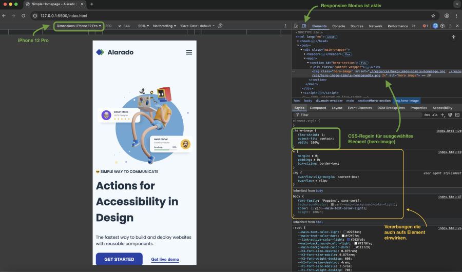 Screenshot Chromebrowser mit Dev-Tools Screenshot Chromebrowser mit Dev-Tools
