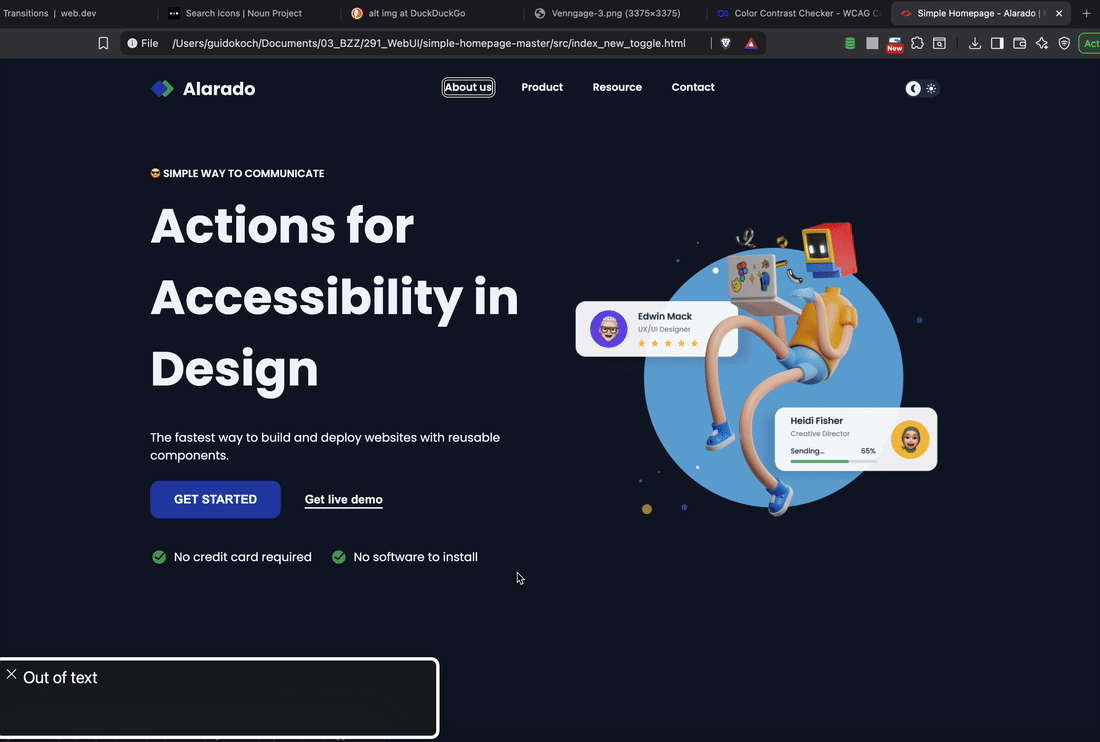  Alarado Homepage interagieren mit Tastatur