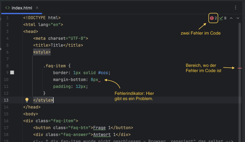  Webstorm Code mit Fehlern. 