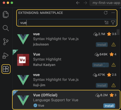 Vue VS-Code extension für Syntax-Highlighting