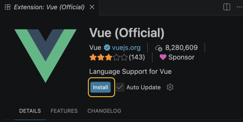 Vue extension installieren