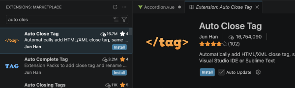 Auto close Tags installieren