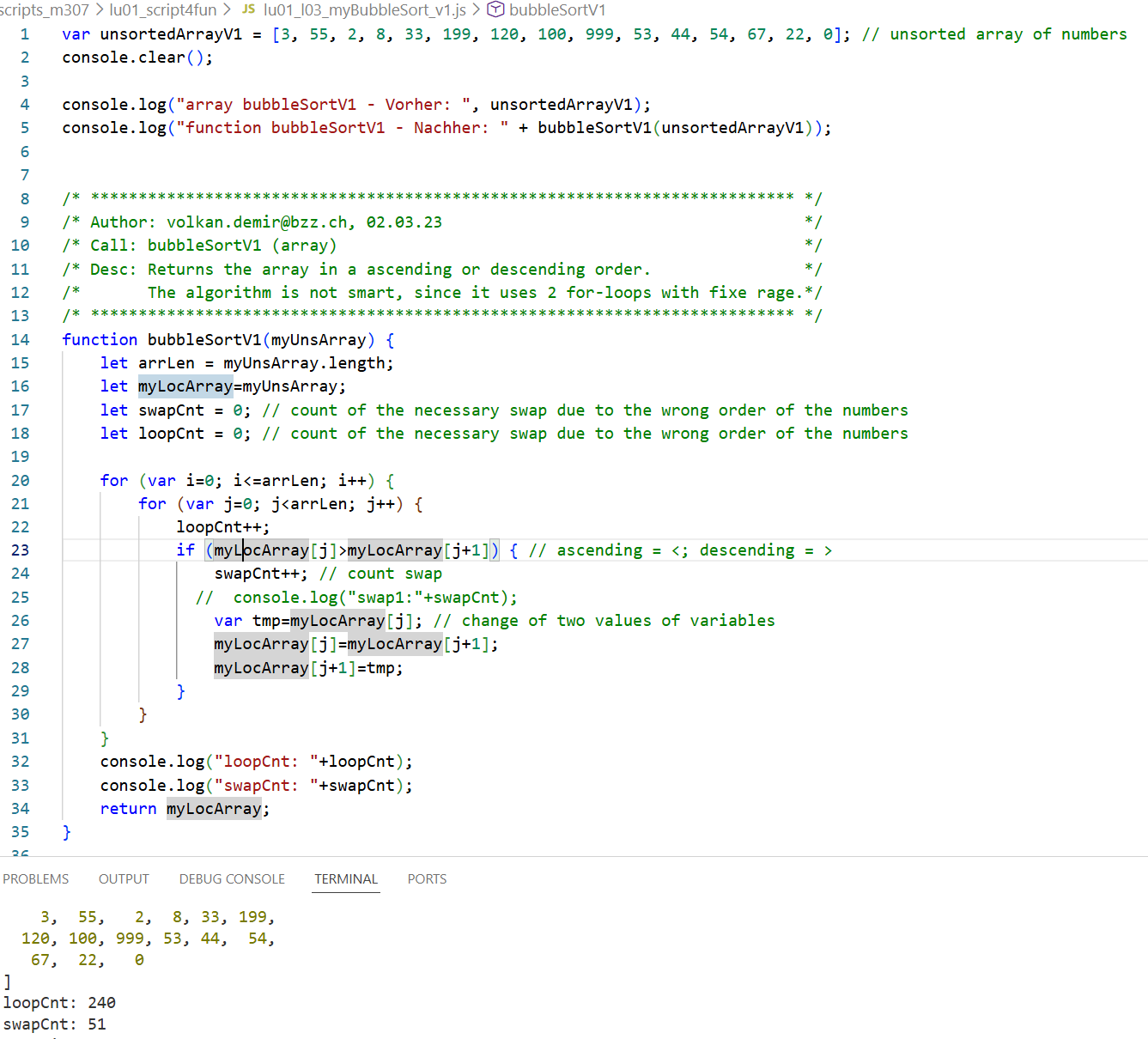 Lösung Bubblesort Variante 1 - Statisch
