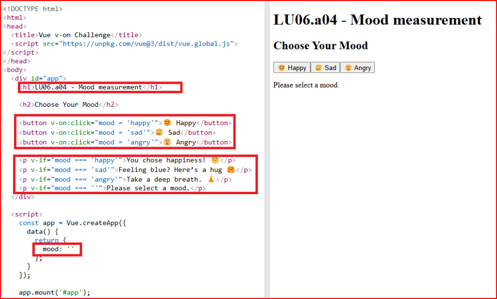 Solution executed in the W3School-Sandbox