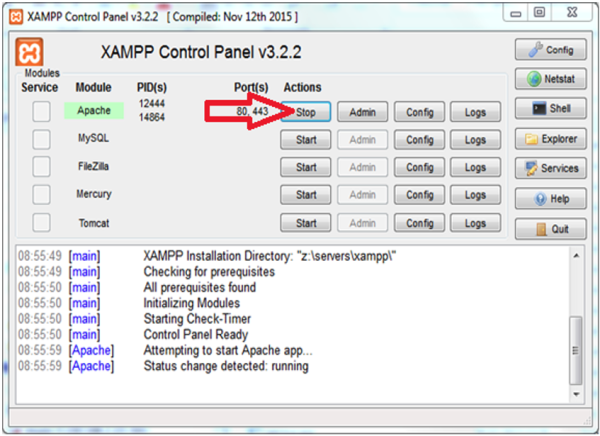 Start Apache im XAMPP Control Panel