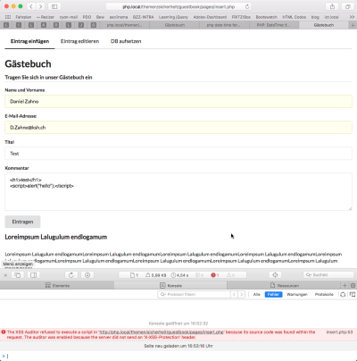 Abb-06: Der XSS-Auditor unterbindet die Ausführung des JavaScripts.