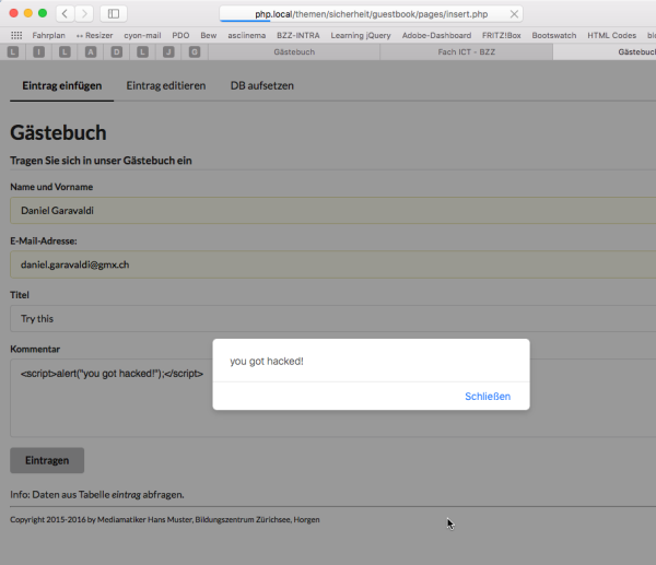 Abb-05: Nach dem Speichern und beim Laden der Seite macht sich das JavaScript bemerkbar.