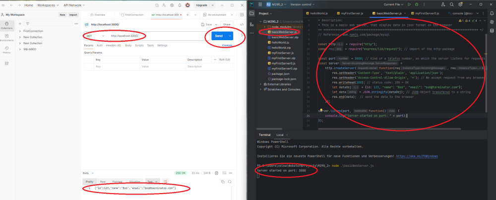  Interaction of POSTMAN and the node-server