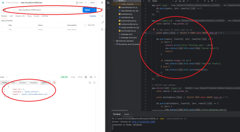 C**R**UD performance in the presentation (POSTMAN) and logic layer (Node Server