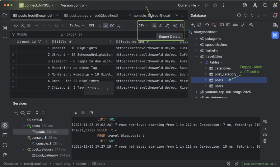  Export Data: ganze Tabelle 