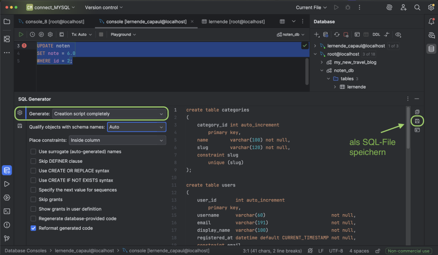  SQL Generator: travel_blog DDL 