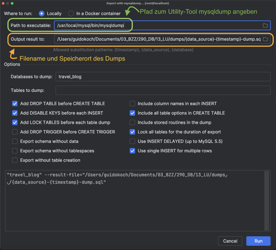  Export with 'mysqldump' 