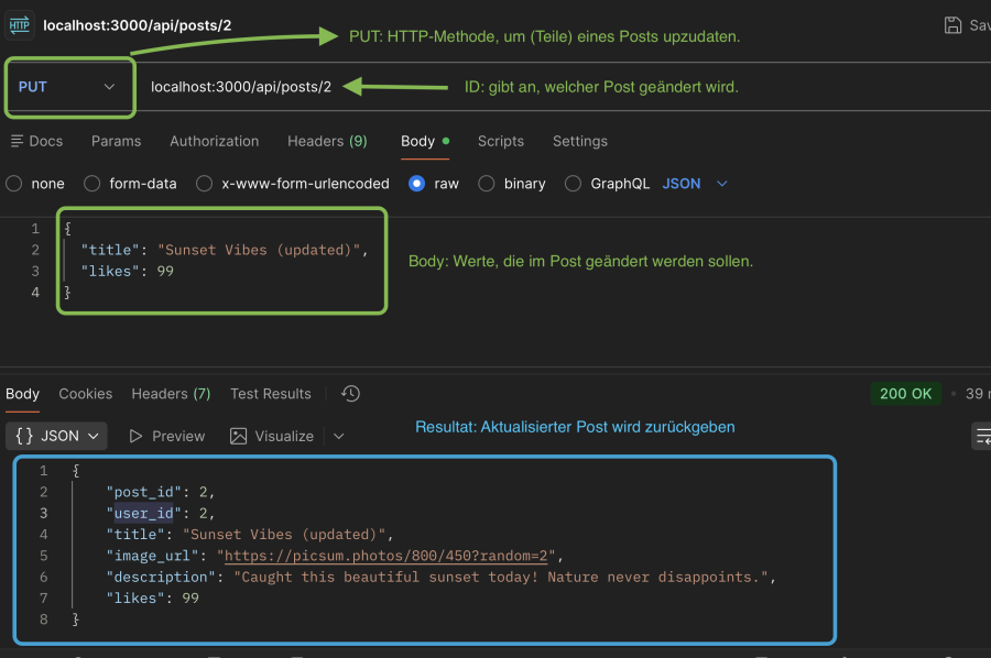 Screenshot: einen Post abändern. Screenshot: einen Post abändern.